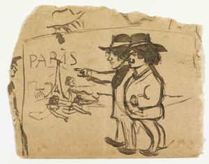 ARXIU MUSEU PICASSO | Dibuix de Picasso sota el títol Contemplant la Torre Eiffel