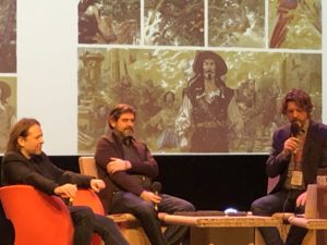 VICENÇ BATALLA | Rencontre avec le publique d’Alain Ayroles et Juanjo Guarnido, à gauche, au Festival d’Angoulême pour présenter <em>Les Indes fourbes</em>