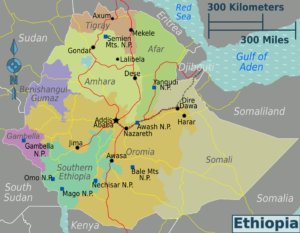 WIKIVOYAGE : La carte des régions d'Éthiopie, avec les principales villes